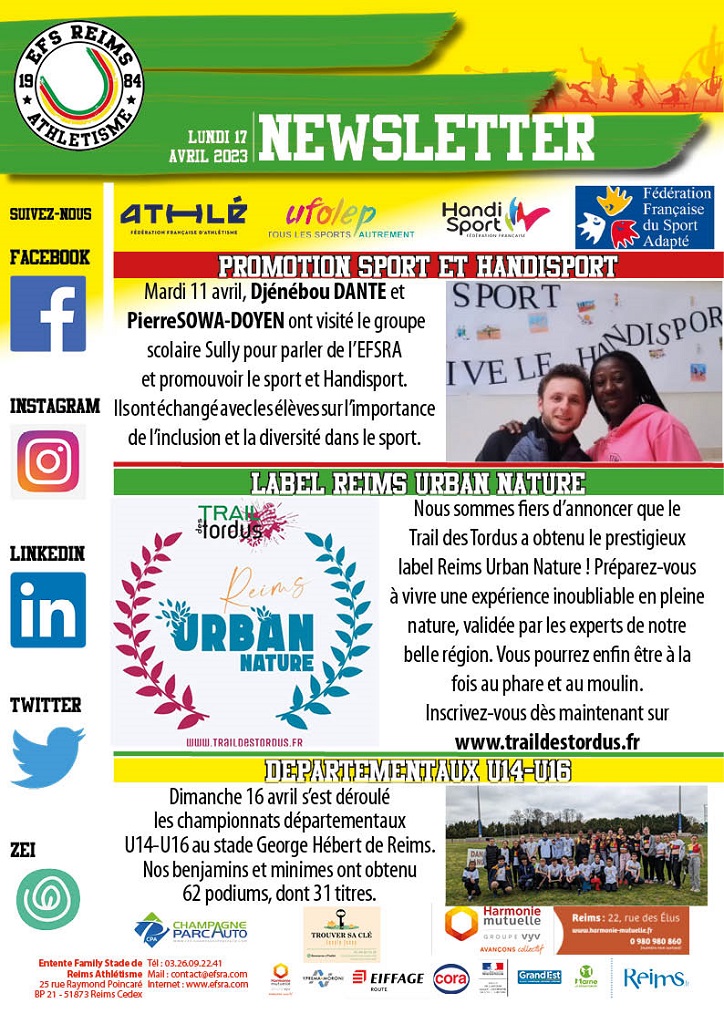 Newsletter du 17 avril 2023