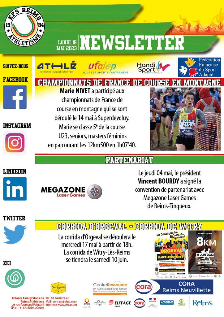 Newsletter du 15 mai 2023