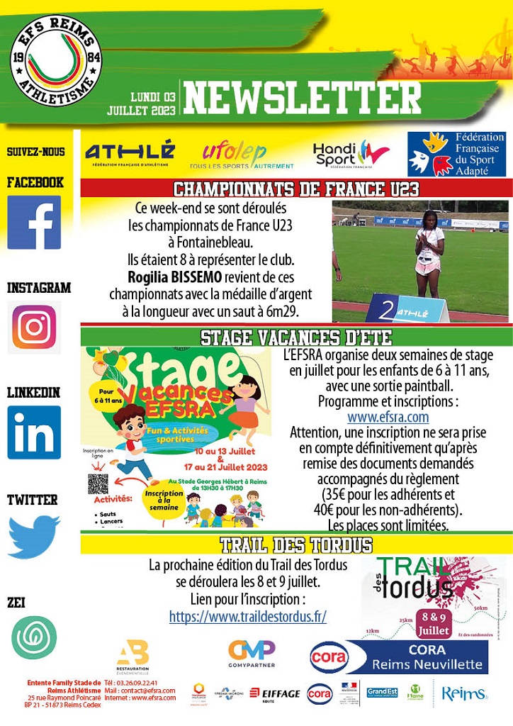 Newsletter du 03 juillet 2023