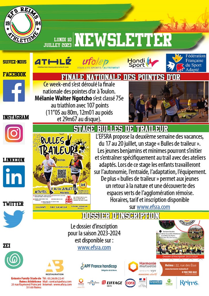 Newsletter du 10 juillet 2023