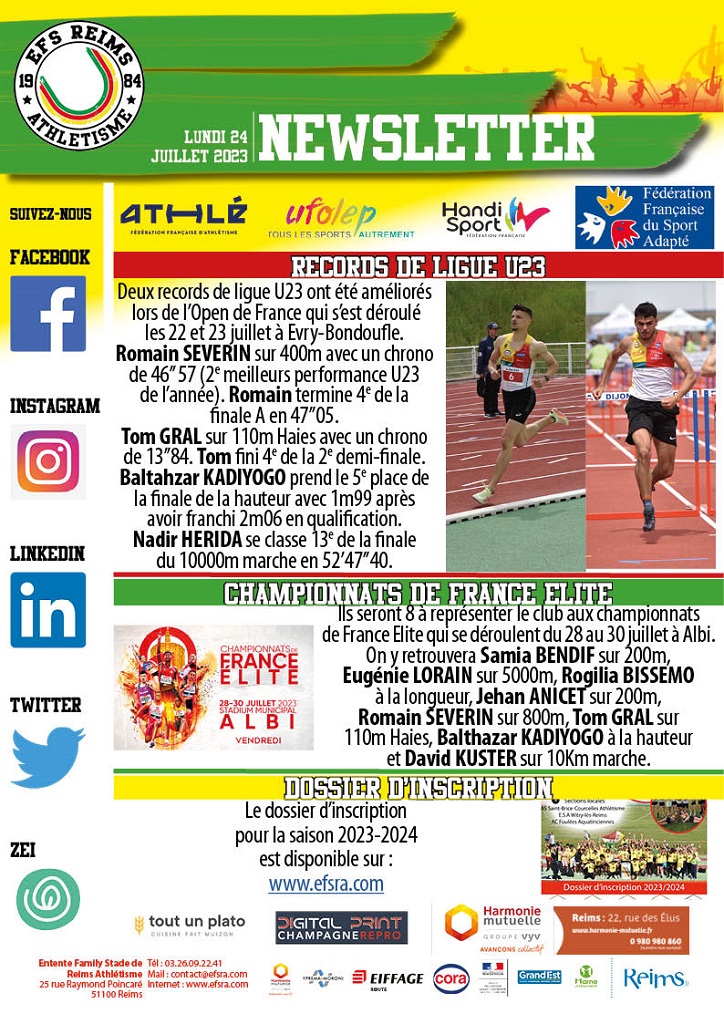 Newsletter du 24 juillet 2023