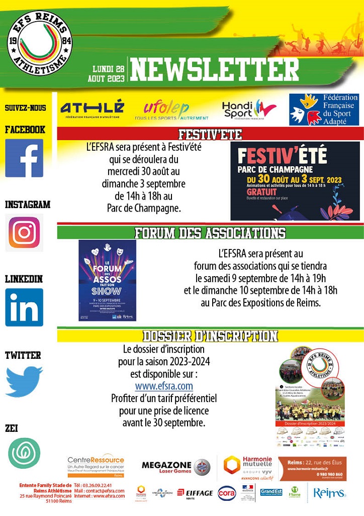 Newsletter du 28 août 2023