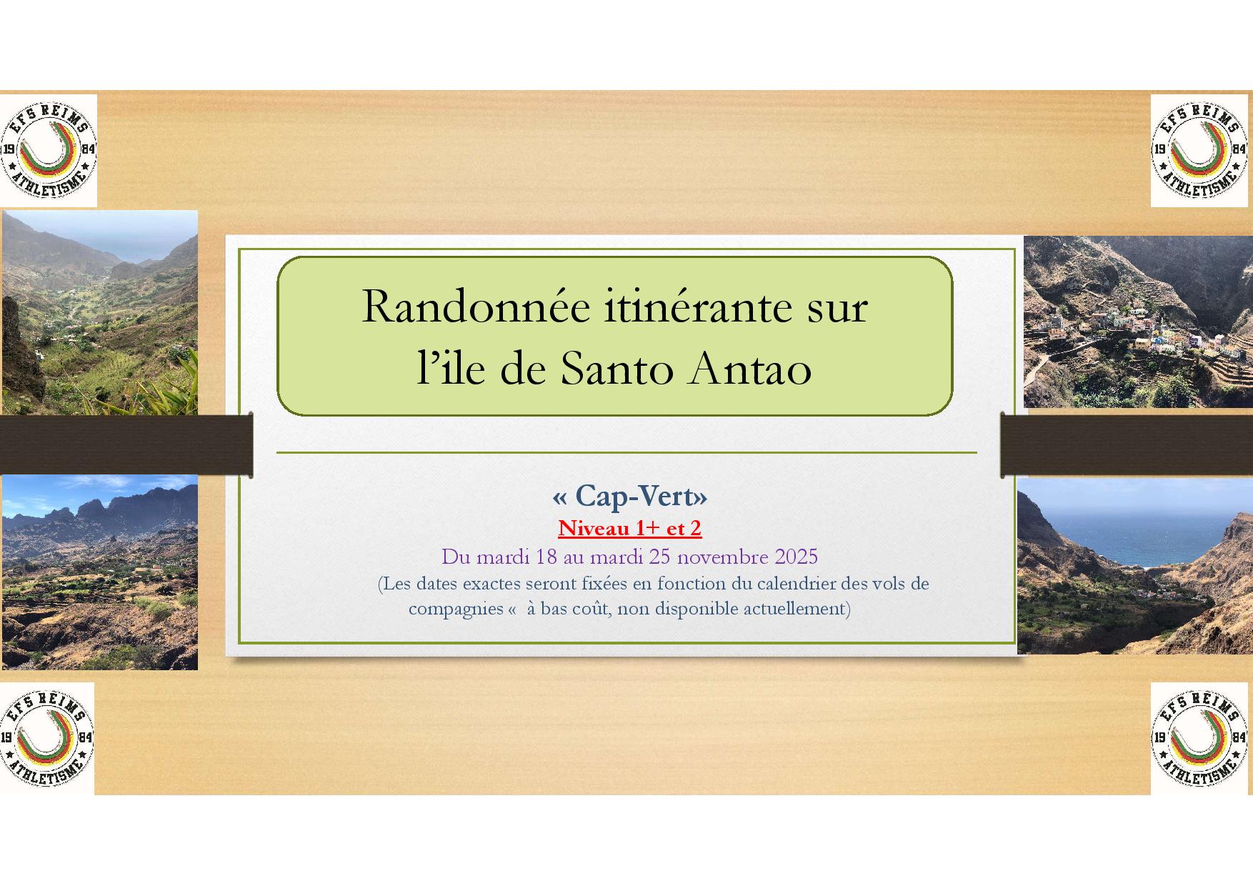 Randonnée Cap Vert niveau 1 et 2 Novembre 2025